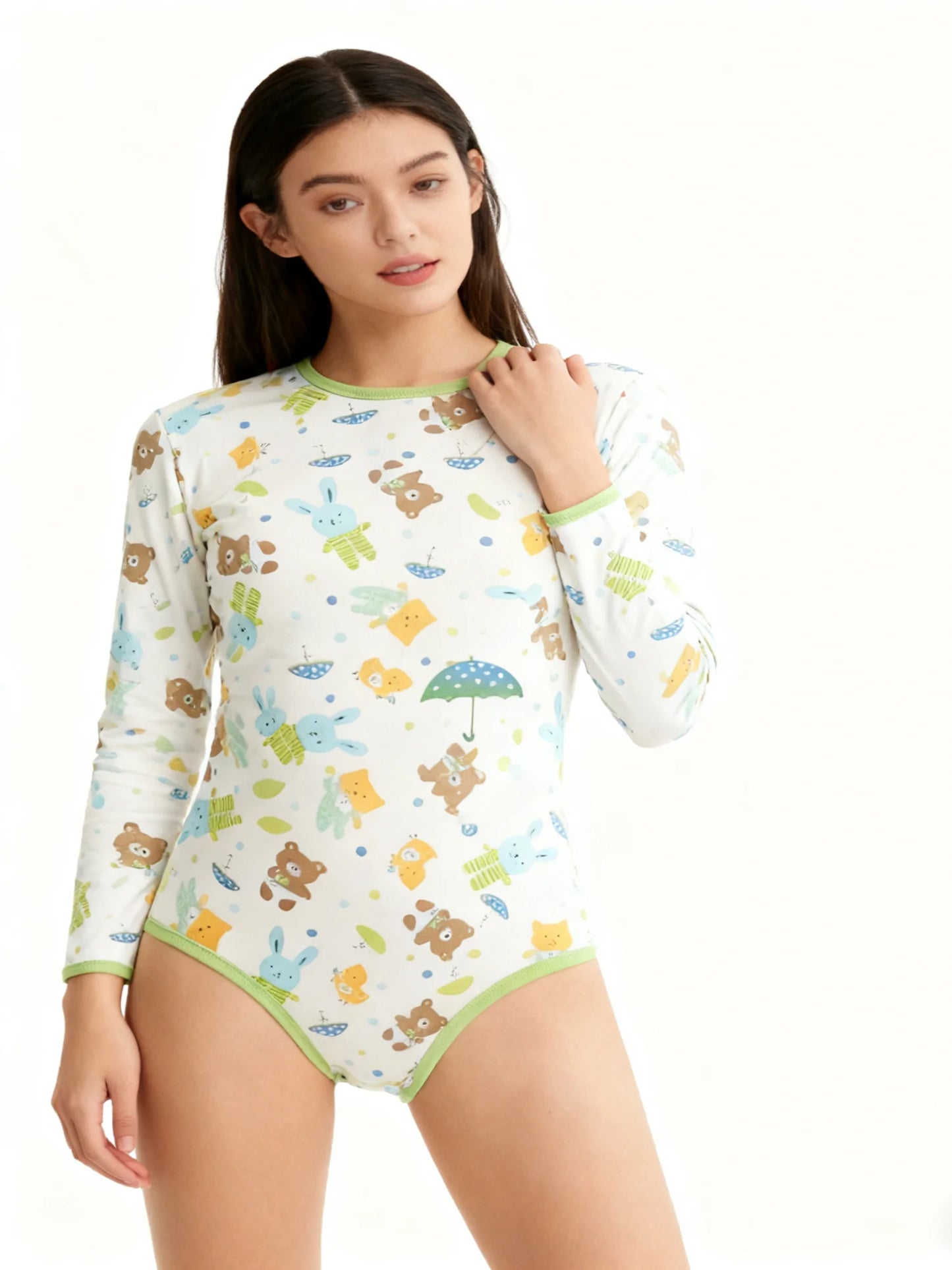 Teddy bodysuit with long sleeve/Cotton Adult size bodysuit romper /ABDL clothes/adult onesie