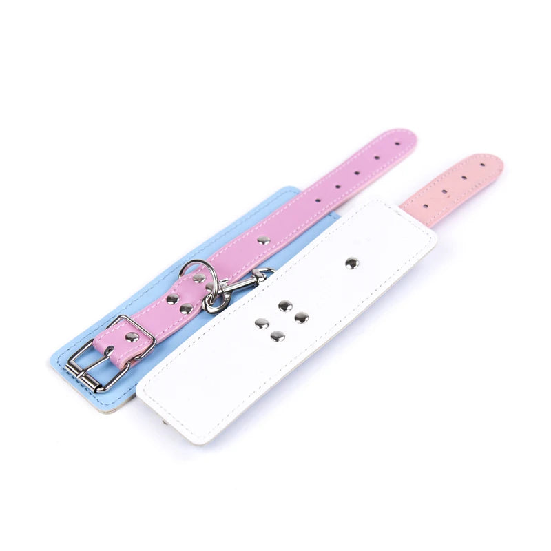 Adjustable PU Leather Collar, Hand cuffs and Ankle Cuffs Bondage Set
