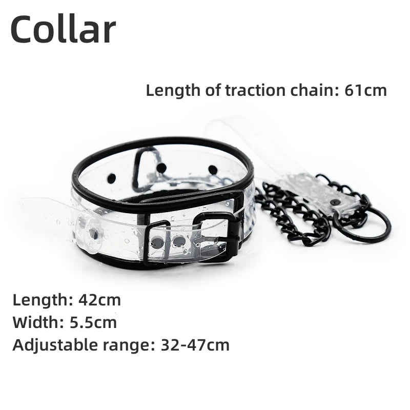Transparent PVC Adjustable Handcuffs Ankle Cuffs Collar Bdsm Bondage Restraints Set