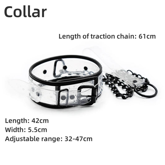 Transparent PVC Adjustable Handcuffs Ankle Cuffs Collar Bdsm Bondage Restraints Set