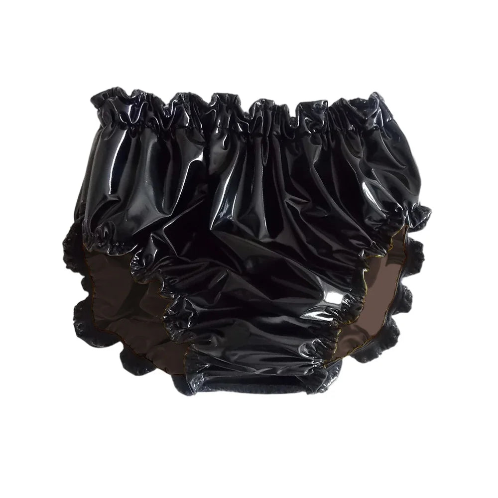Shiny PVC Leather Panties Double Layer Splicing Briefs Glossy Waterproof