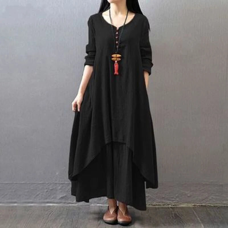 Elegant Bohemia Layered Vintage Cotton Hemp Dress