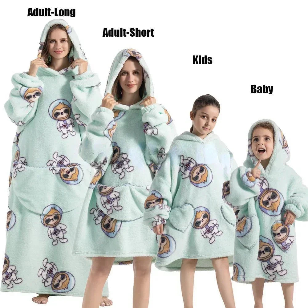 Super Oversized or Oversized Long Winter Sherpa Plush Blanket Family Matching Hoodie Sweatshirt