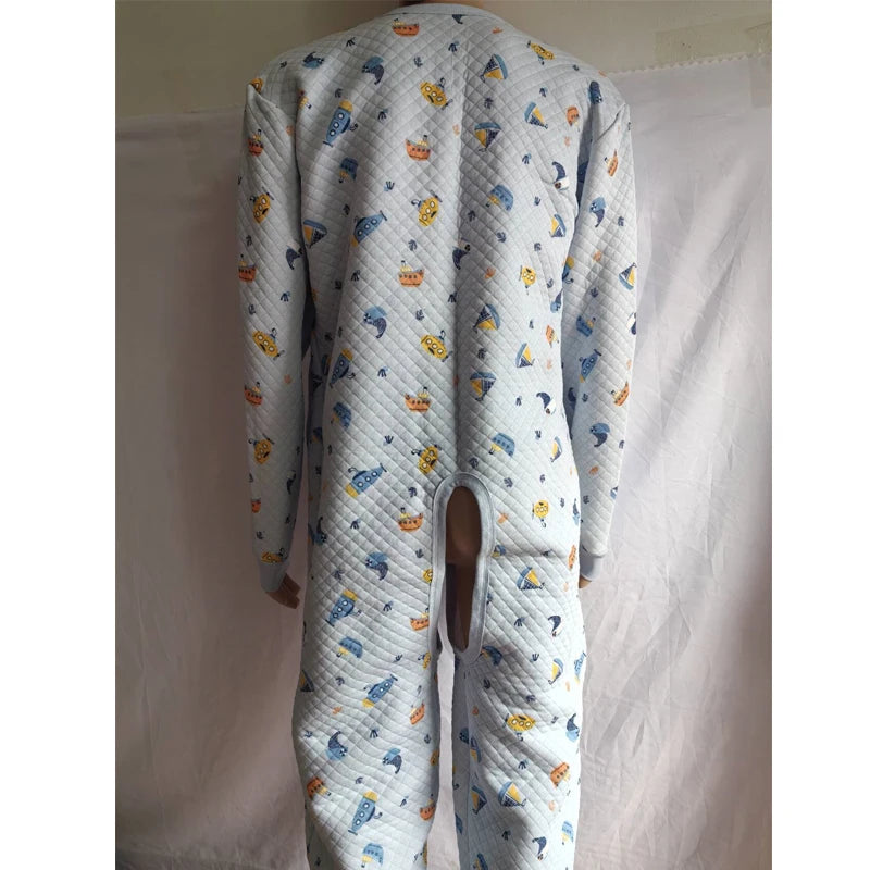 Adult Jumpsuit Plus Size Thicken Cotton Cute Cartoon Print Open Crotch ABDL Bodysuit Autumn Winter Warm DDLG Onesie Pajamas