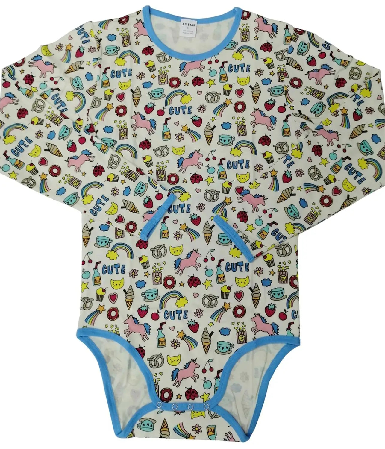 ABDL Rainbow Printing bodysuit Pure Cotton Long Sleeve Romper With Snaps