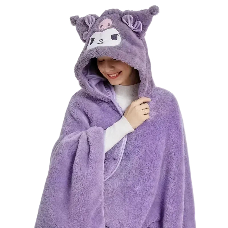 My Melody Kuromi or Cinnamoroll Cute Nap Hooded Poncho Blanket