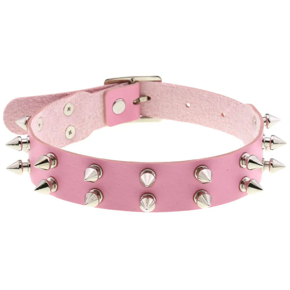 Trendy Punk Pink Lace Leather Choker Necklace