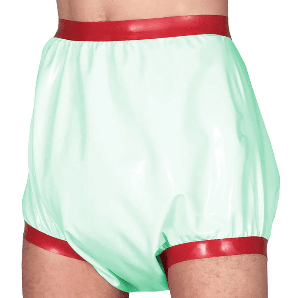 Adult Baby High Waisted Diaper Pants Wet look PVC Leather Patchwork Wide Thigh Shorts