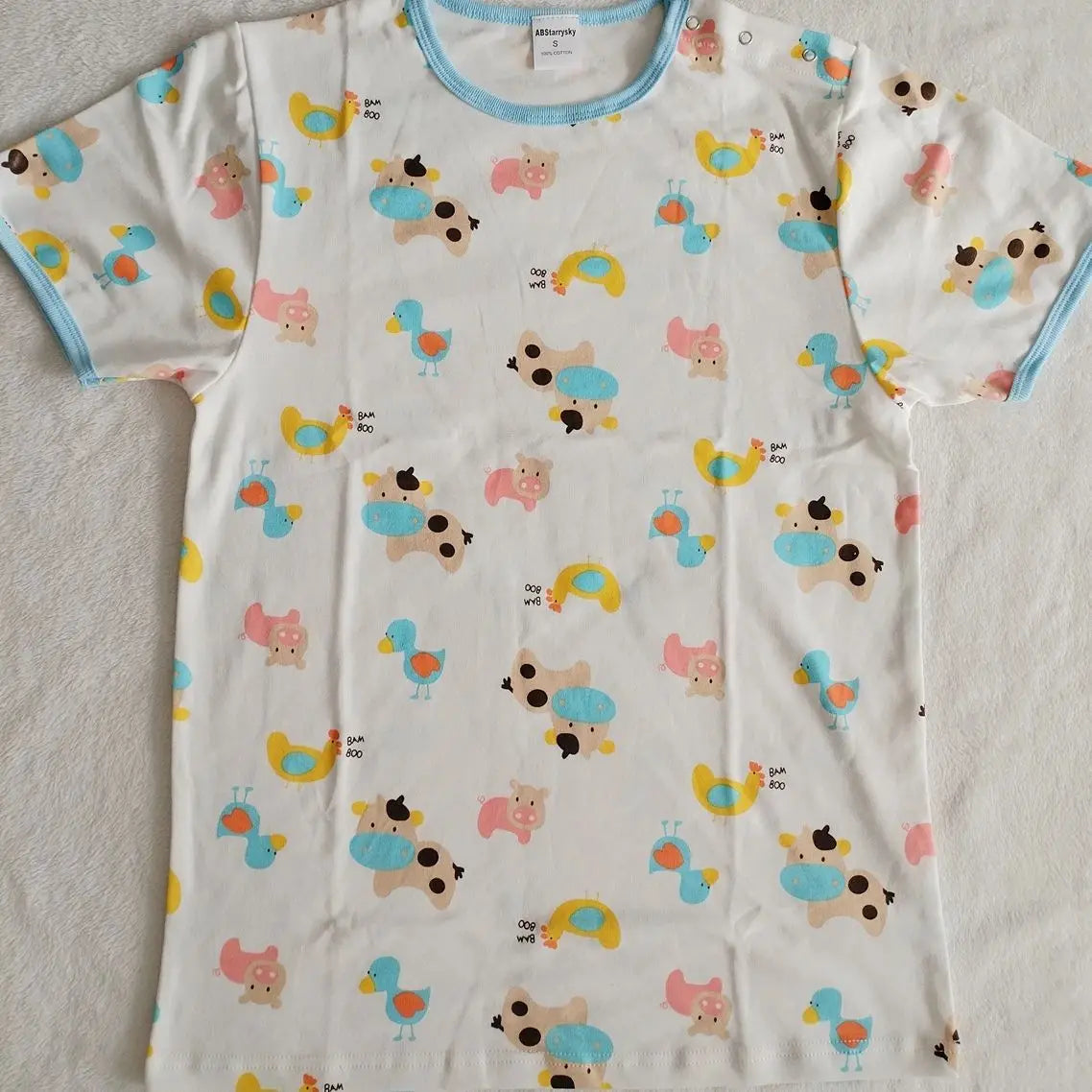 Plus Size ABDL Baby Cartoon Pattern T shirt With Snaps At One Shoulder