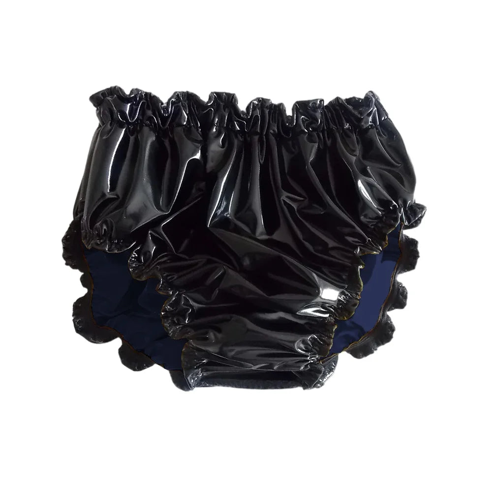 Shiny PVC Leather Panties Double Layer Splicing Briefs Glossy Waterproof