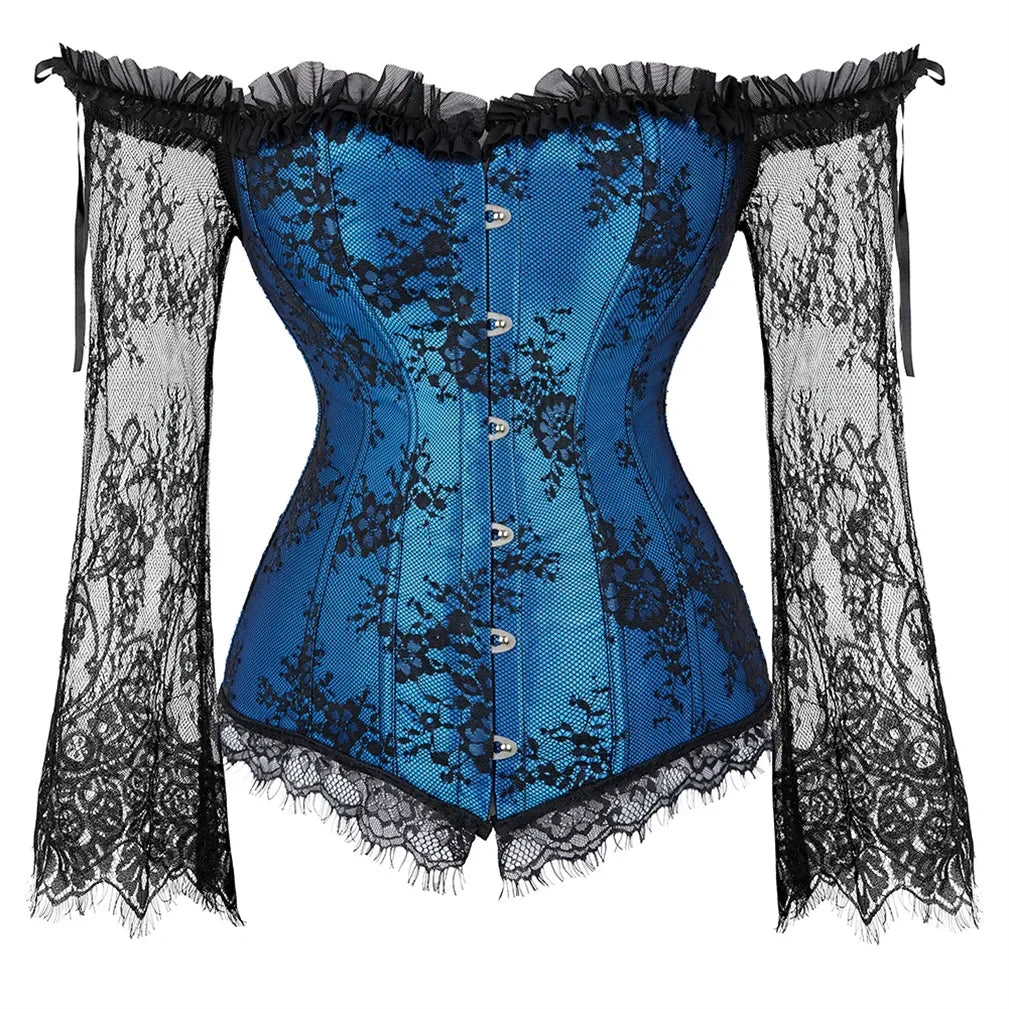 Off Shoulder Gothic Corsets and Bustiers Overbust Slimming Waist Long Sleeves Top