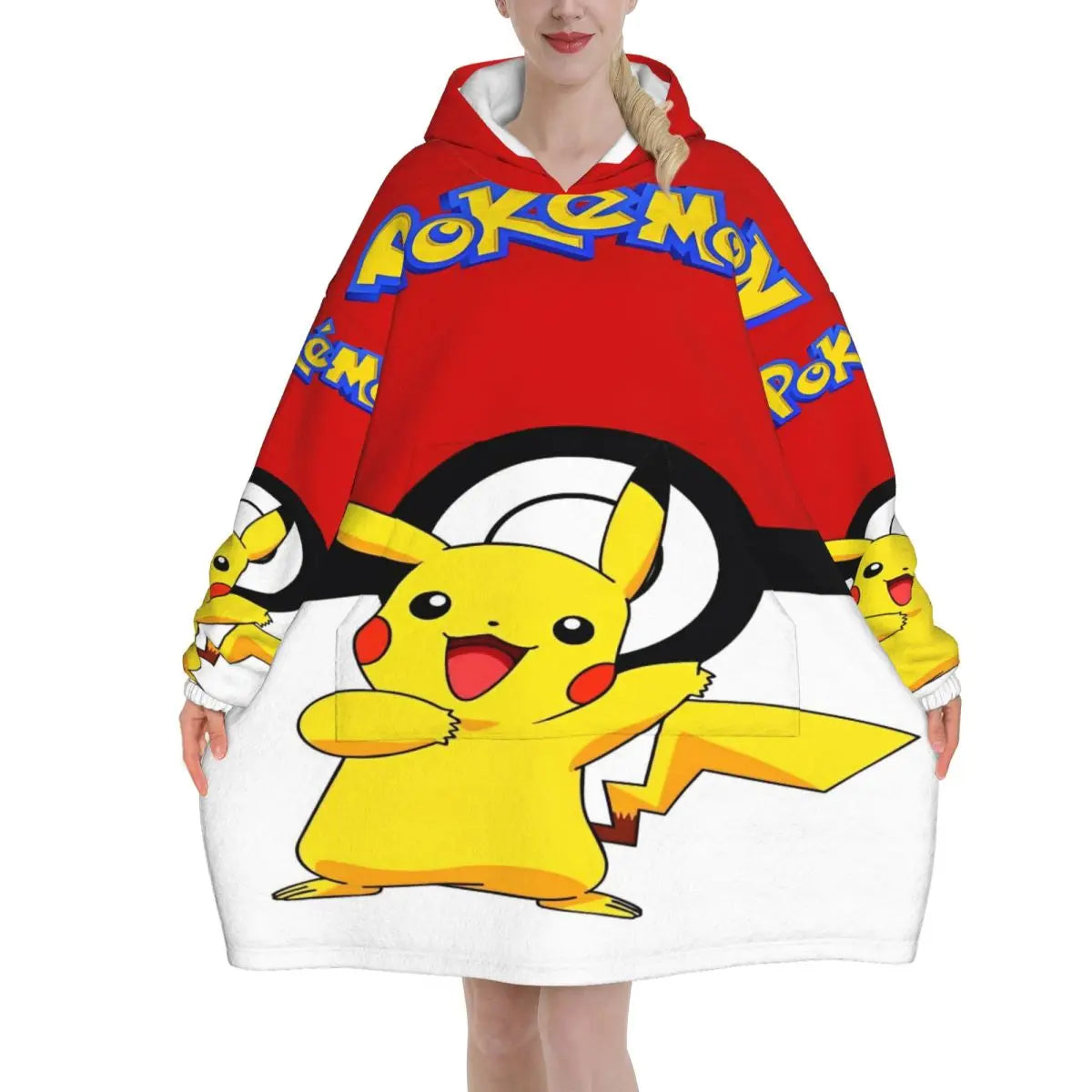 Pokemon Pikachus Blanket Hoodie Wearable Blanket Oversize with Pocket Warm Onesie