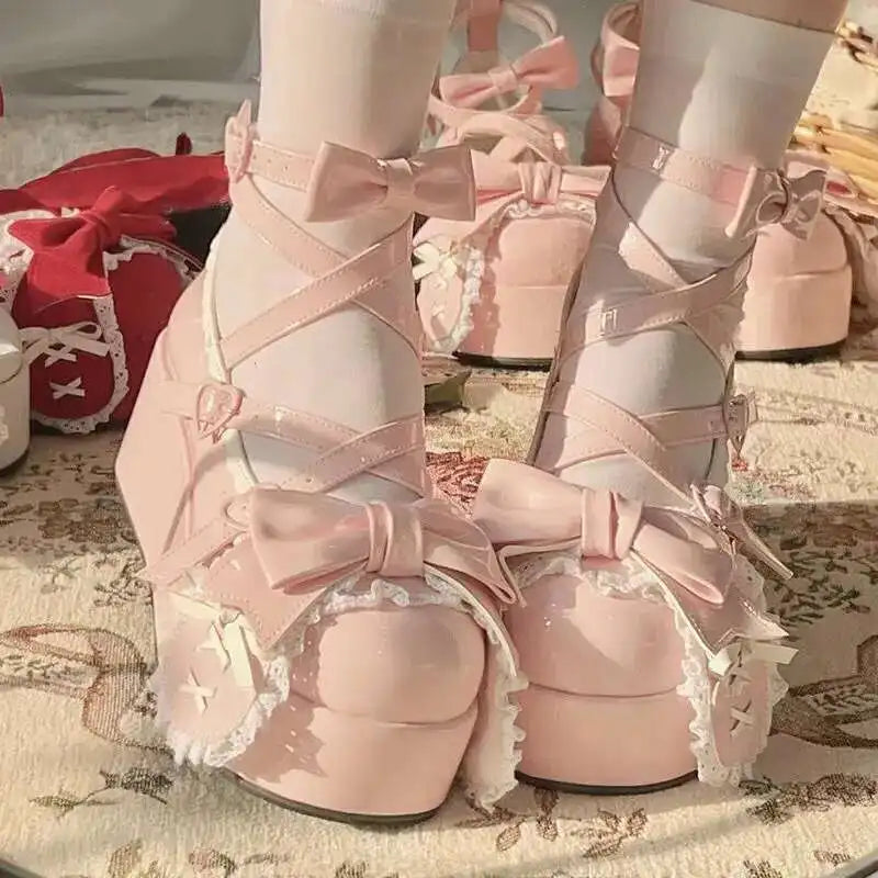womens Lovely Cute Butterfly-knot Platform Shoes