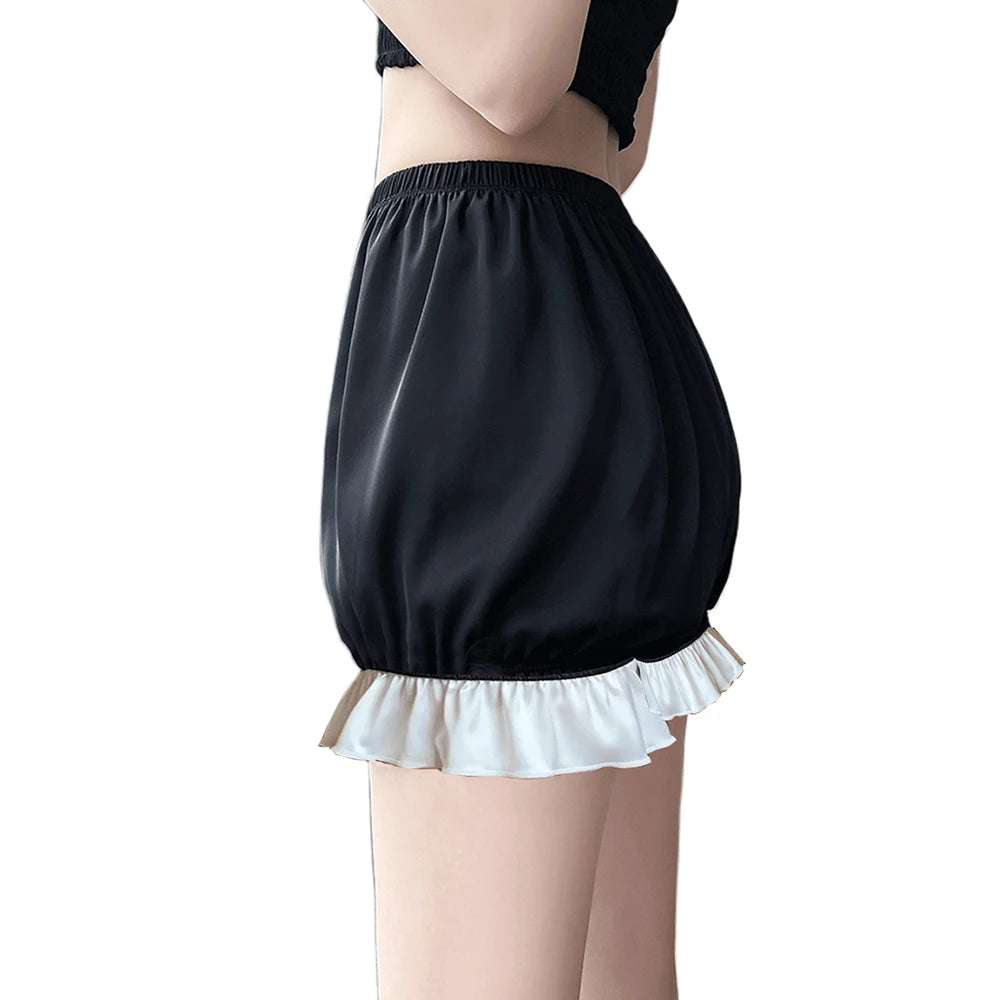 Lolita Cosplay Satin Bloomers Safety Pants Women Ruffled Pumpkin Pants Anti Exposure Elastic Lantern Shorts Dress Pettipants