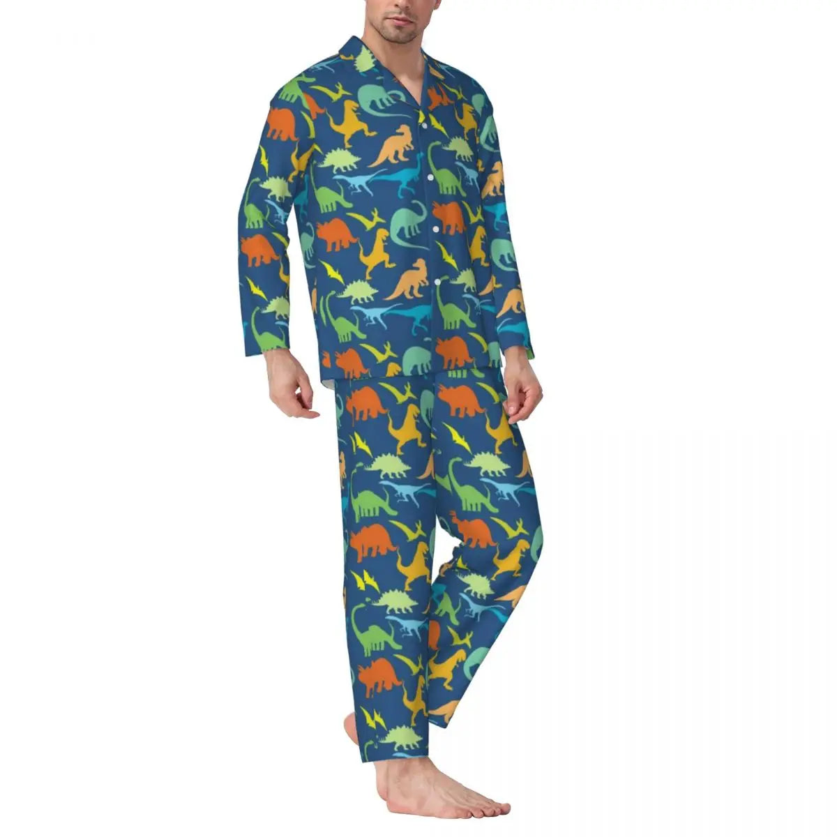 Colorful Cute Dinosaurs Pajamas Unisex Cartoon Dinos Jungle 2 Pieces