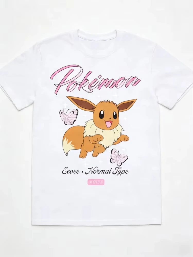 Pokemon Genie Eevee Butterfly Print Short Sleeve Comfortable T-Shirt