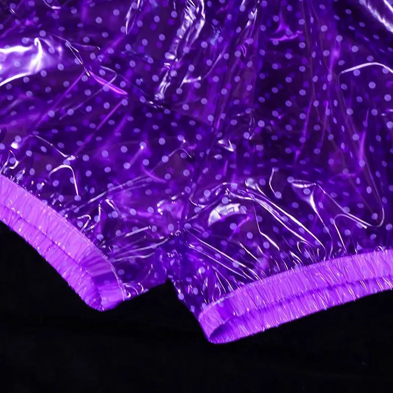 PVC Waterproof Dot Graphics Sheer Mini Shorts Elastic Waist