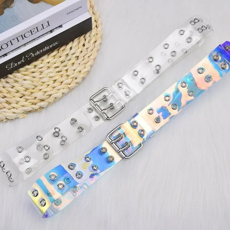 Rainbow Transparent Belt Invisible Punk Belt Laser Holographic PVC