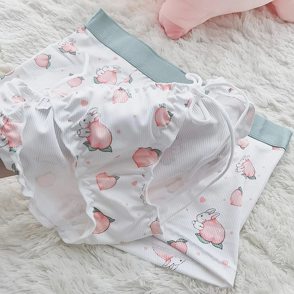 2pcs Cute Couple Underwear Set Men Boxer Shorts and Womens Lace Panties
