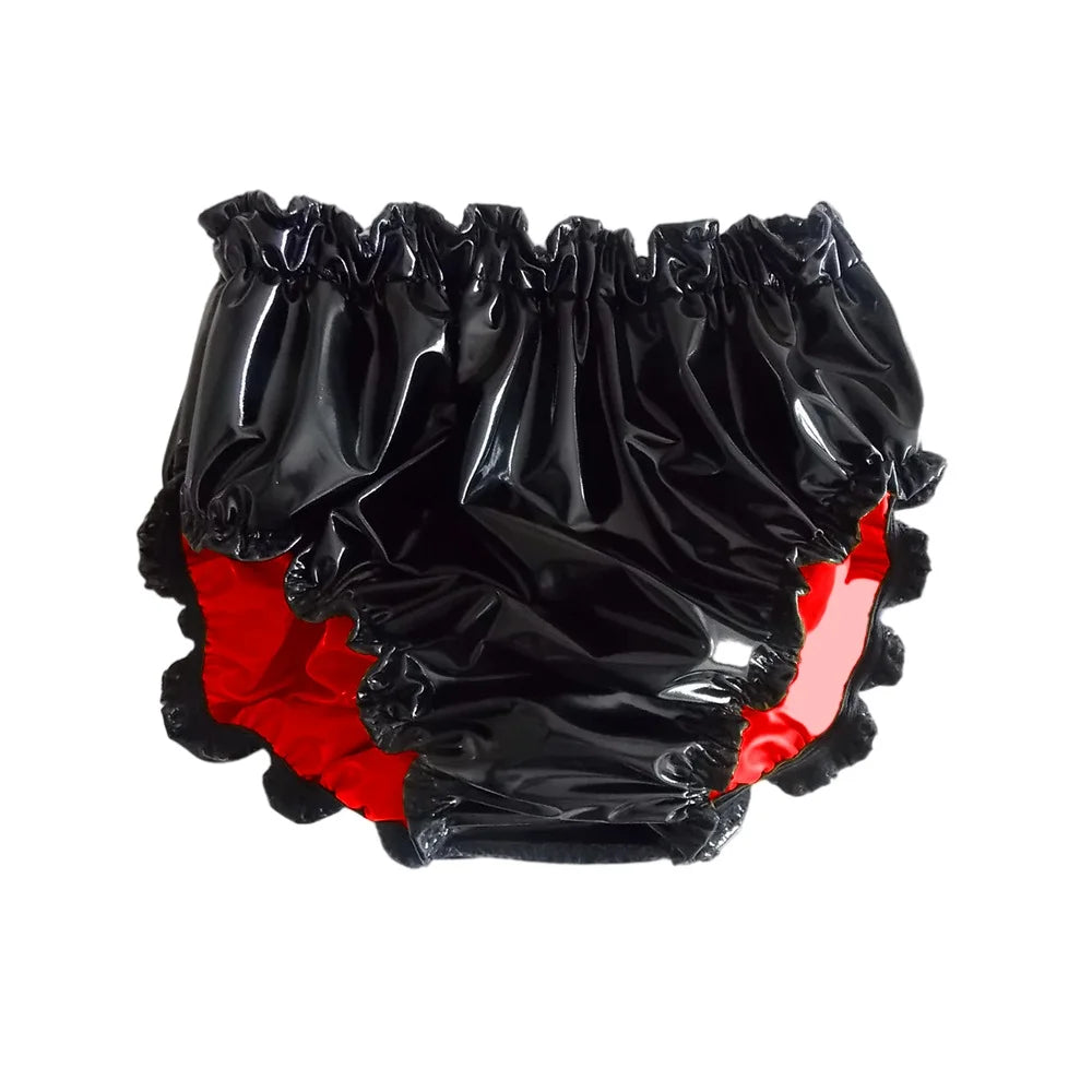 Shiny PVC Leather Panties Double Layer Splicing Briefs Glossy Waterproof