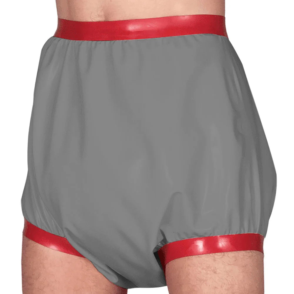 Adult Baby High Waisted Diaper Pants Wet look PVC Leather Patchwork Wide Thigh Shorts