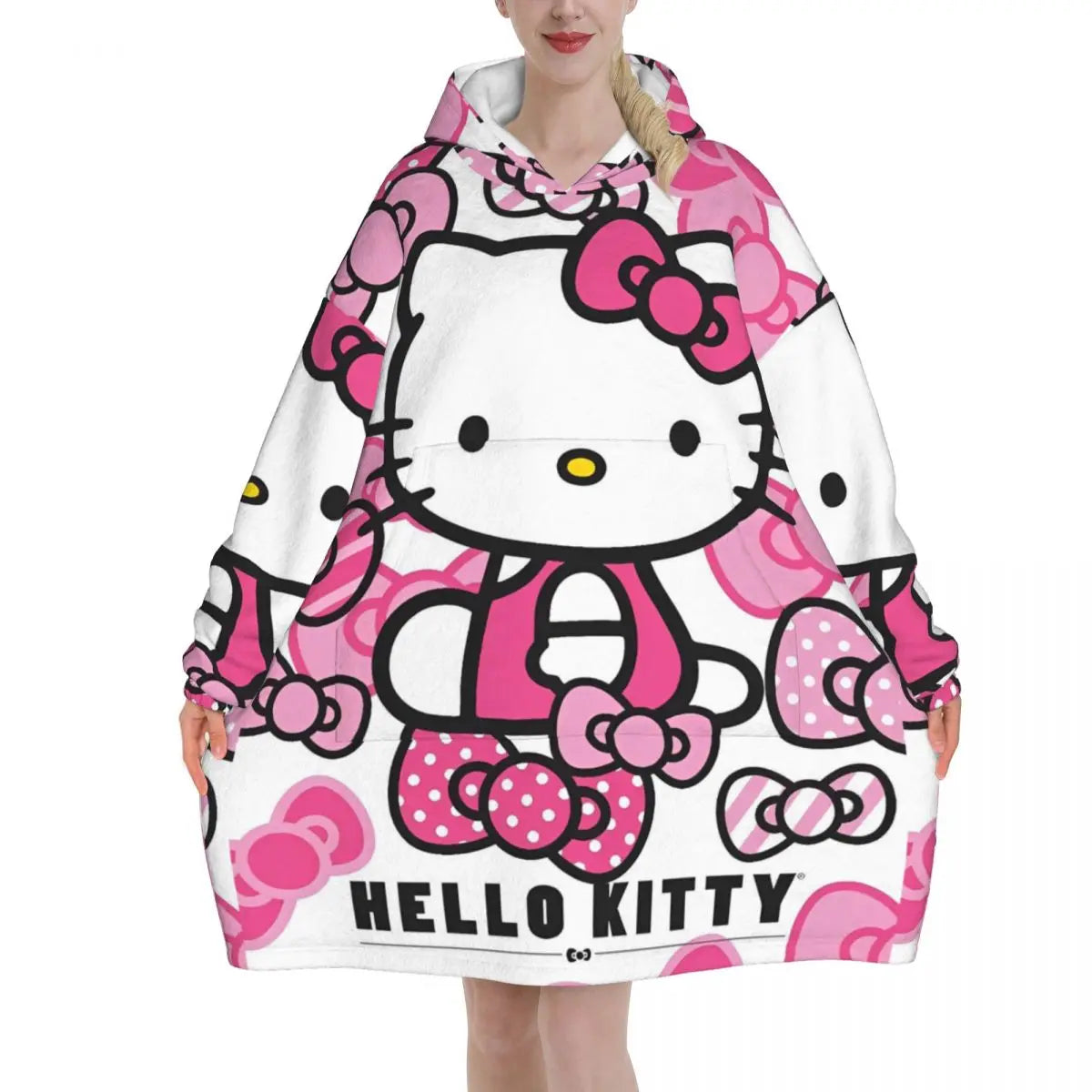 Hello Kitty Cartoon Blanket Hoodie Wearable Blanket Large with Pocket Warm Sleeping Bag Soft Cozy Onesie