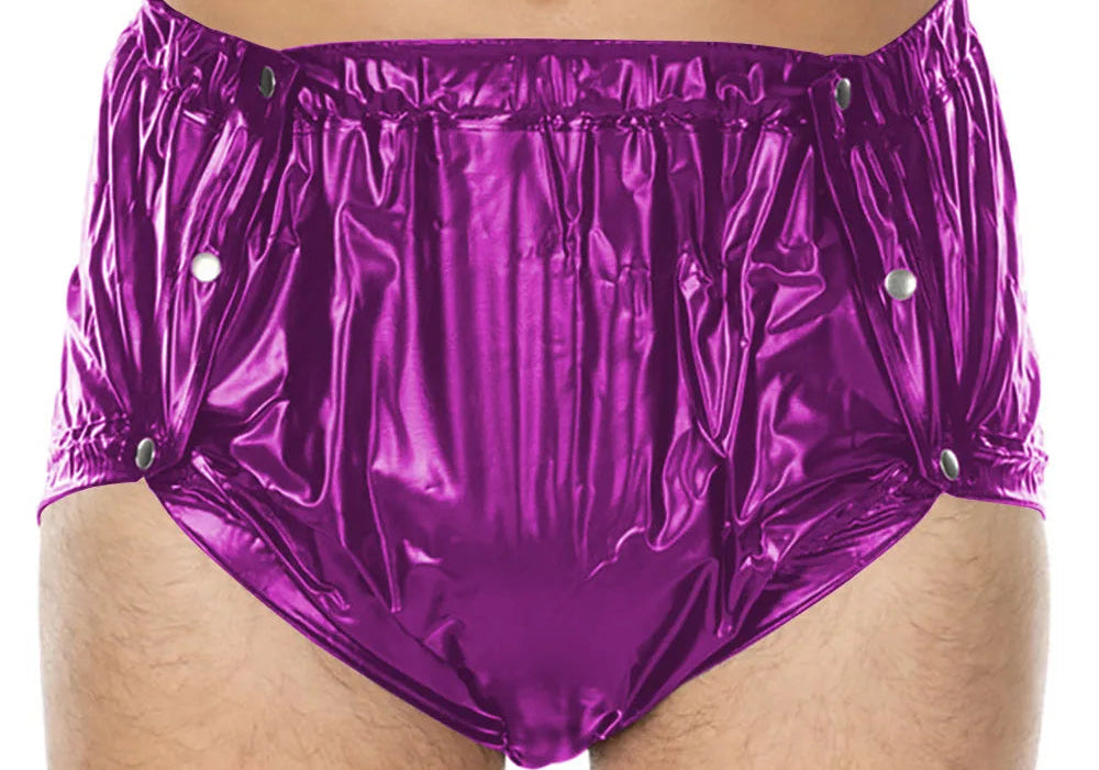 Unisex PVC Shiny Wetlook Button-up Sissy Knicker Nappy Covers for ABDL