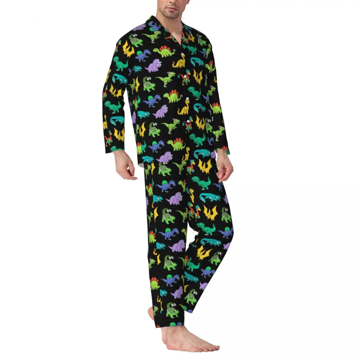Colorful Cute Dinosaurs Pajamas Unisex Cartoon Dinos Jungle 2 Pieces