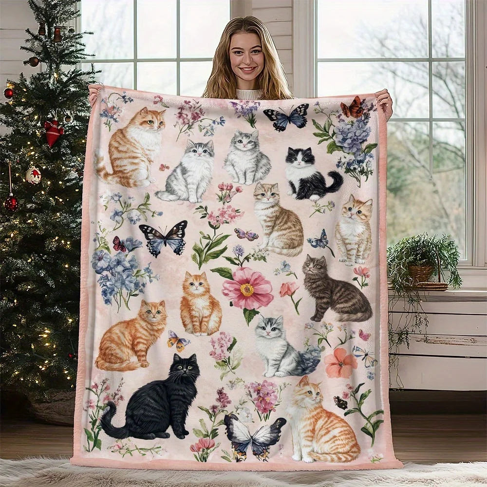 Cute Cat Flower Carpet Mat Flower Orange Cat with Butterfly. Soft Skin friendly