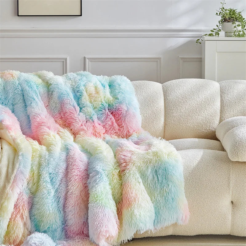 Fluffy Fuzzy Faux Fur Throw Blanket for Couch Sofa Bedroom Blanket  Lightweight Thermal Blanket Warm Blankets for Winter