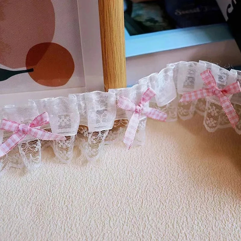 1 Yard Pink and White-Color Ruffle Wave Embroidery Lace Fabric Trim