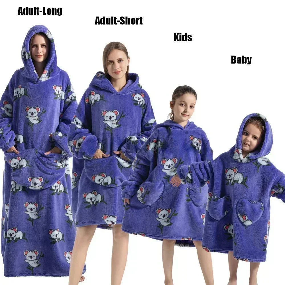 Super Oversized or Oversized Long Winter Sherpa Plush Blanket Family Matching Hoodie Sweatshirt