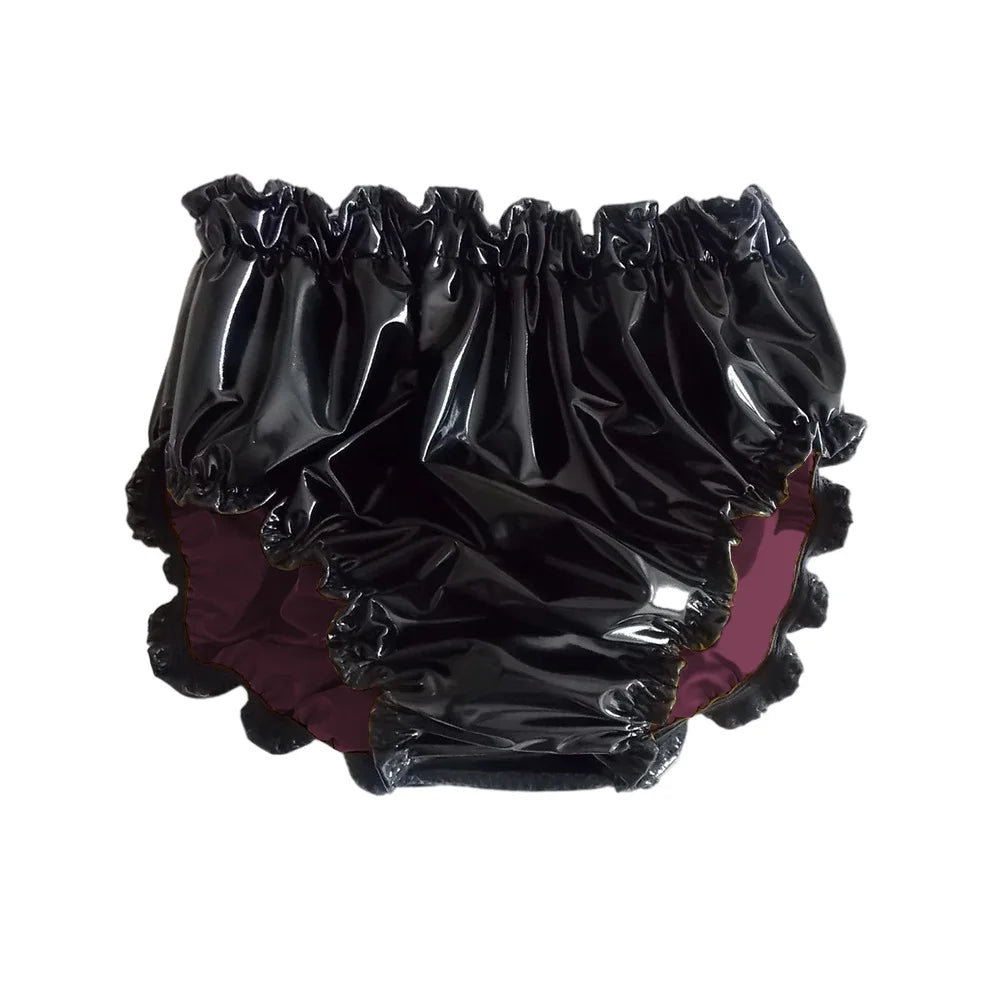 Shiny PVC Leather Panties Double Layer Splicing Briefs Glossy Waterproof