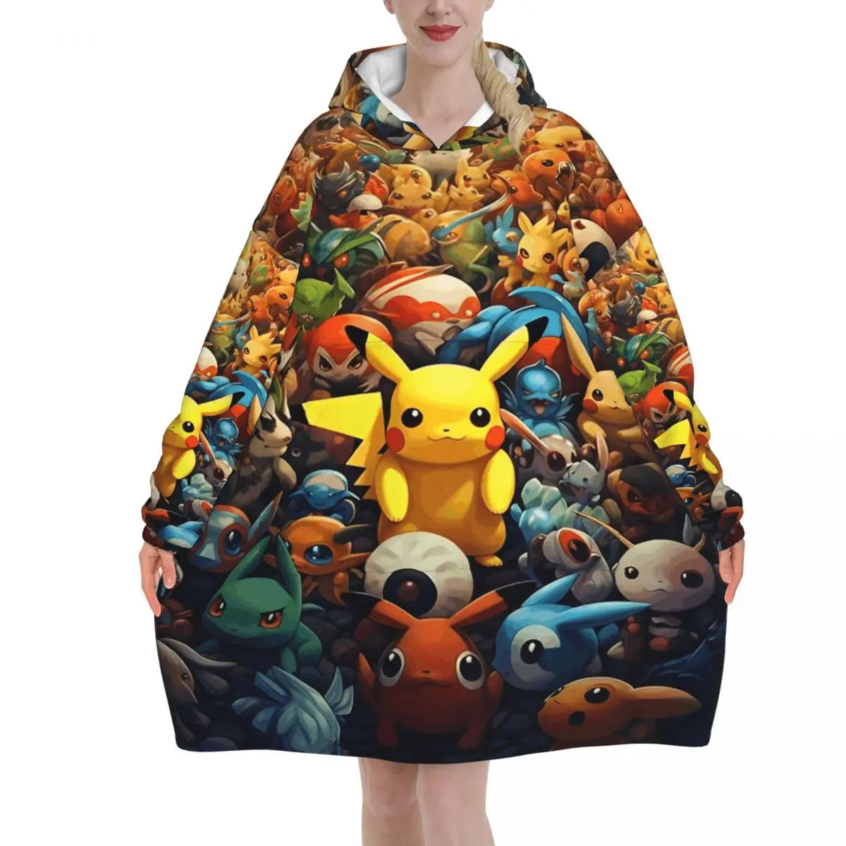 Pokemon Pikachus Blanket Hoodie Wearable Blanket Oversize with Pocket Warm Onesie