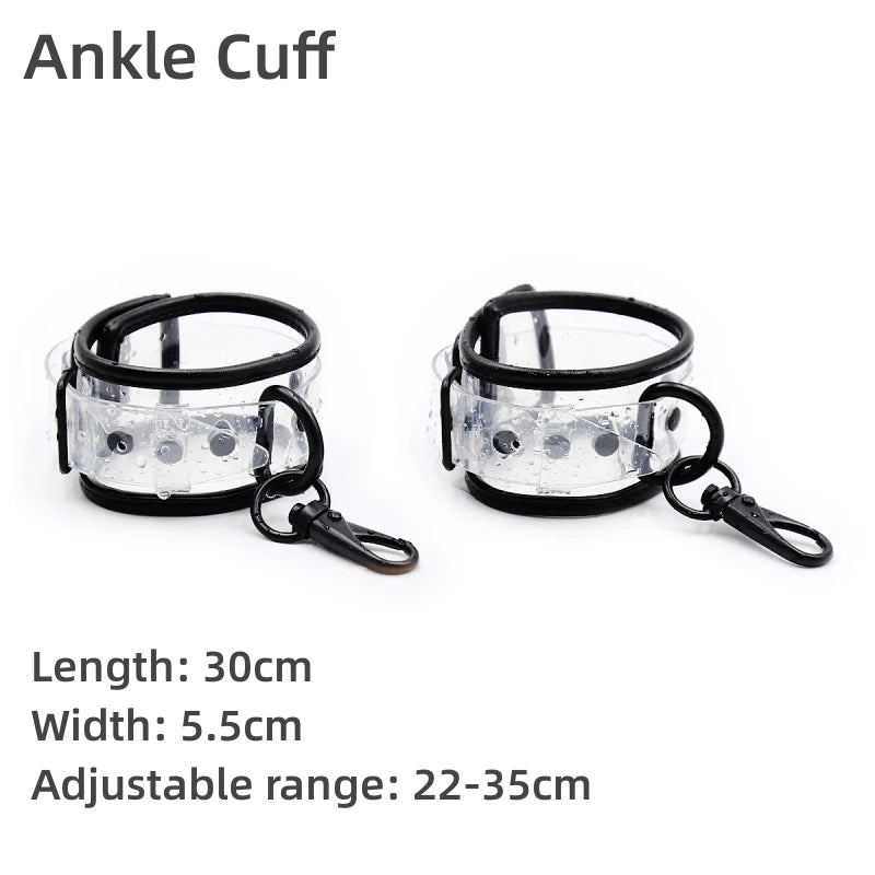 Transparent PVC Adjustable Handcuffs Ankle Cuffs Collar Bdsm Bondage Restraints Set