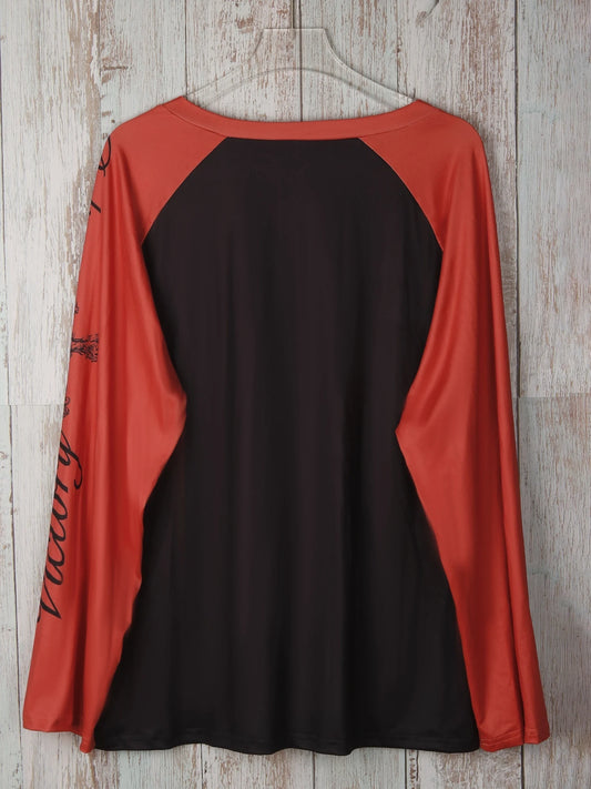 Plus Size Women's V-Neck Long Sleeve Cross Print T-Shirt Casual Loose Fit