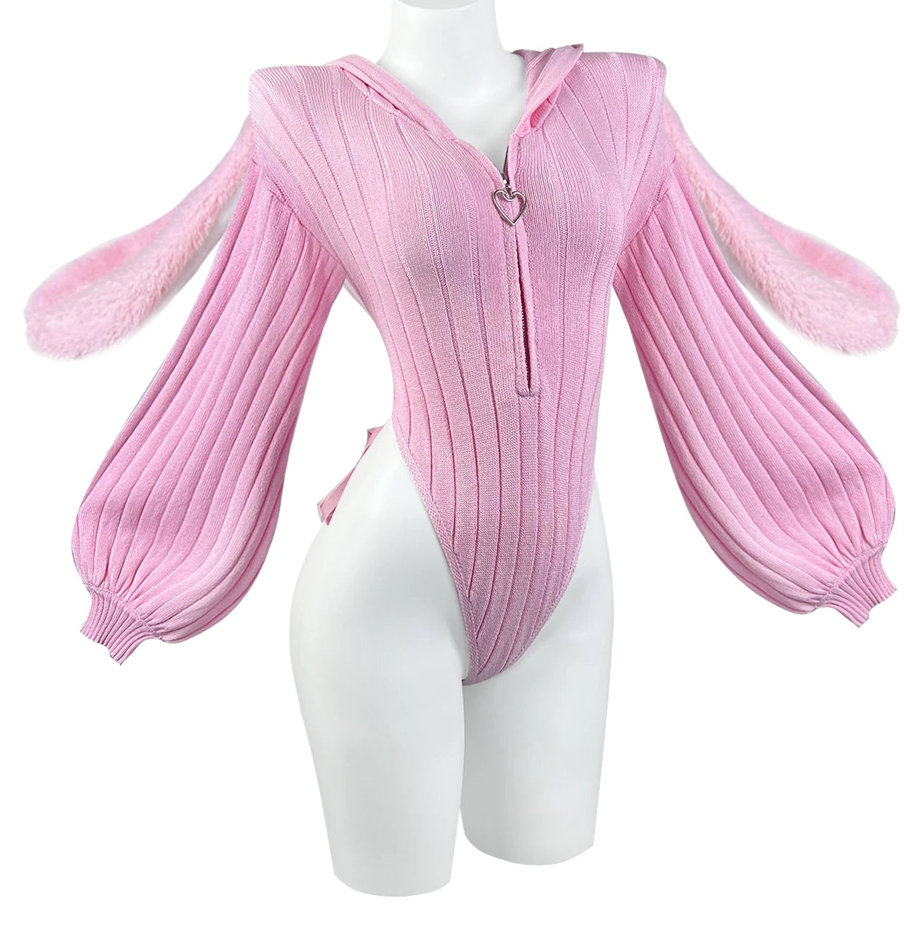 KORURACLUB Gray Knitted Or Pink Bunny Girl Long-sleeved Jumpsuit Sweater