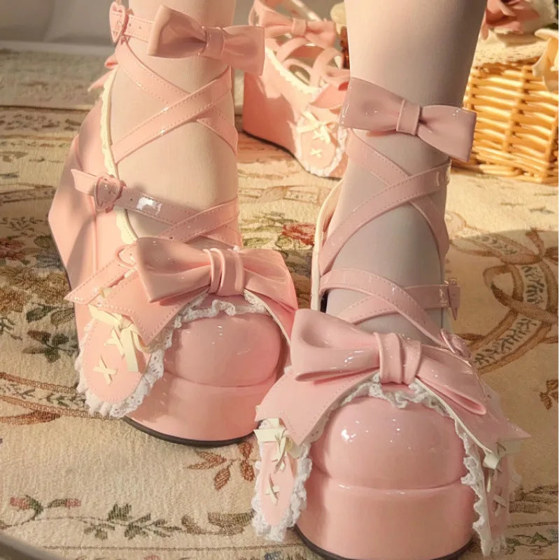 womens Lovely Cute Butterfly-knot Platform Shoes