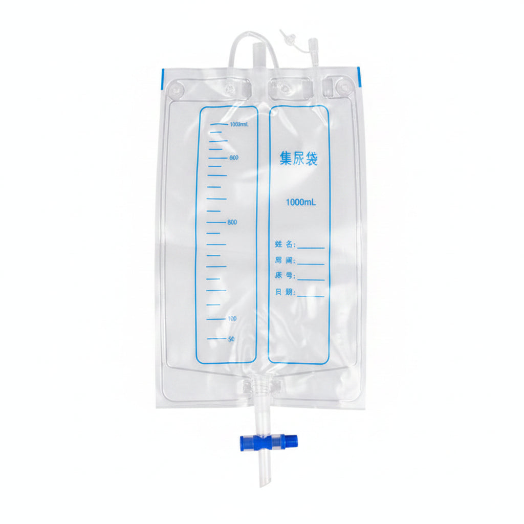 Clear plastic bag with measurement markings on a black background