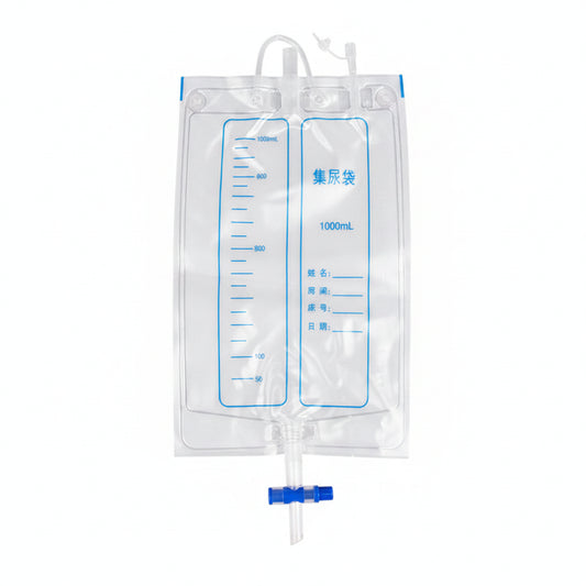 Clear plastic bag with measurement markings on a black background