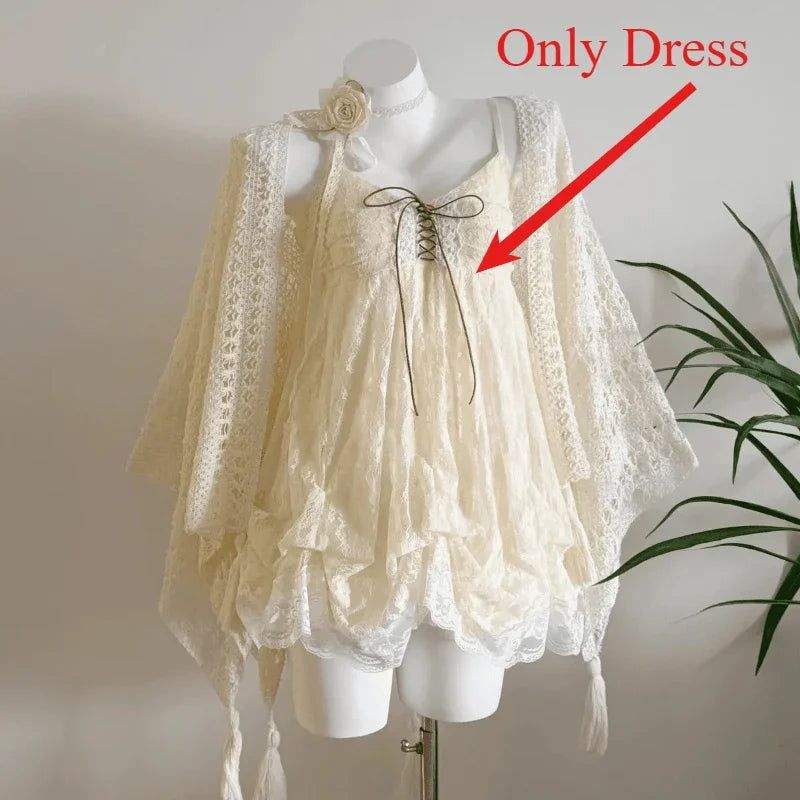 Vintage Elegant Ruffle Lace Chiffon Design Mini Skirt Suit