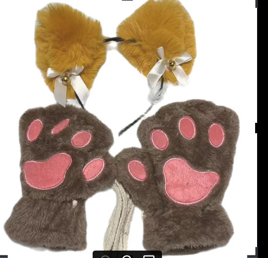 5Pcs Set Cat Paw Gloves Open Finger Gloves
