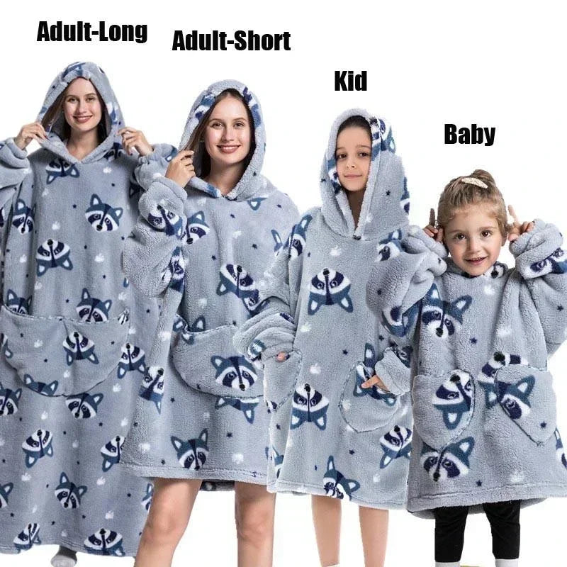 Super Oversized or Oversized Long Winter Sherpa Plush Blanket Family Matching Hoodie Sweatshirt