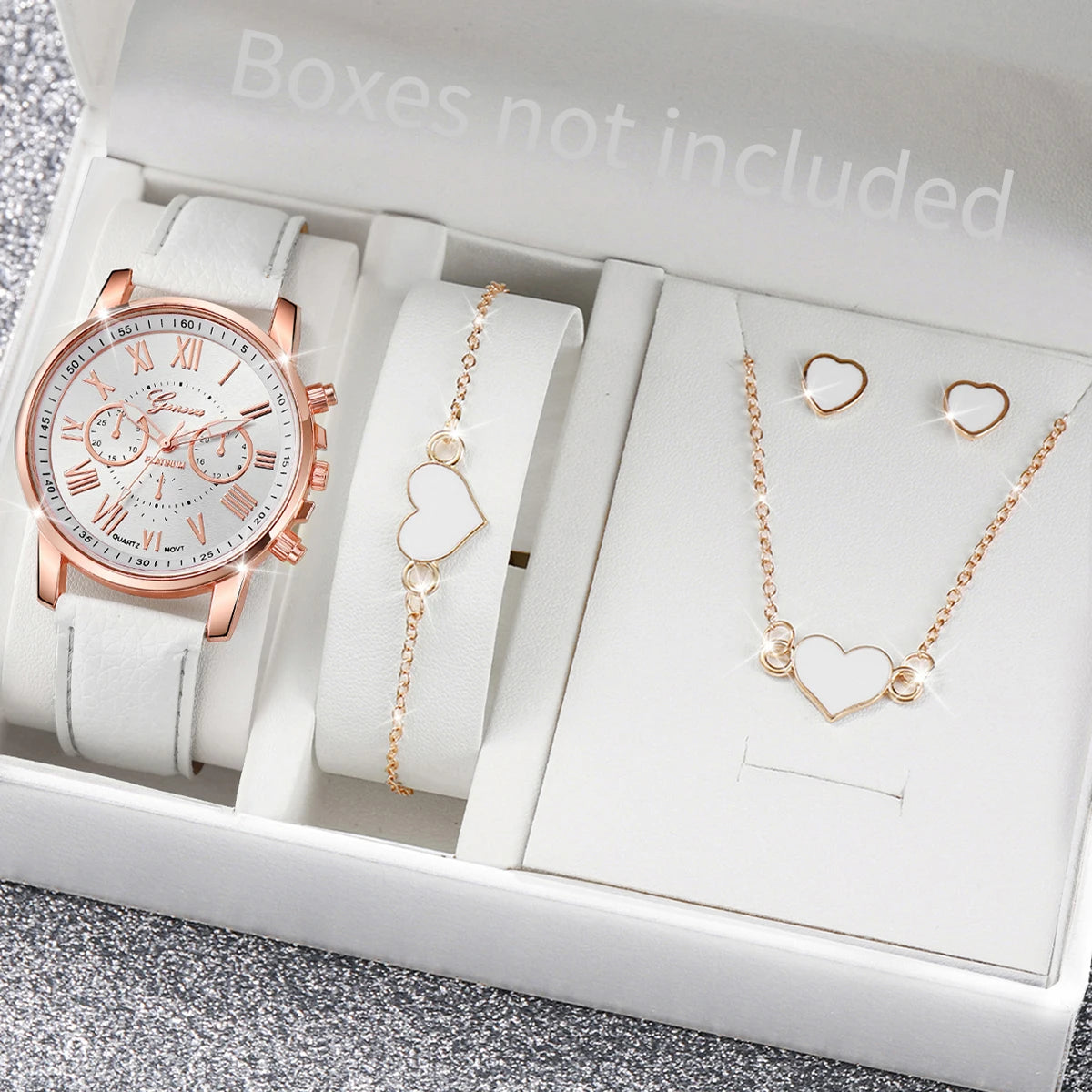 5/6PCS Fashion Women's Quartz Watch Leather Band Analog Wrist Watches