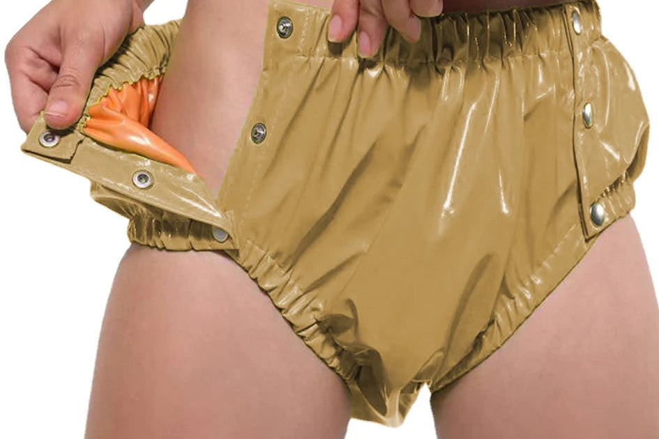 Sissy Double Layer Splicing Vinyl PVC Button-up Panties/Nappy Cover