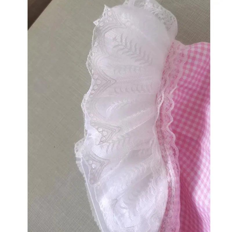 Adult ABDL Cute Ruffle Cap Pink White Frilly Lace Trim