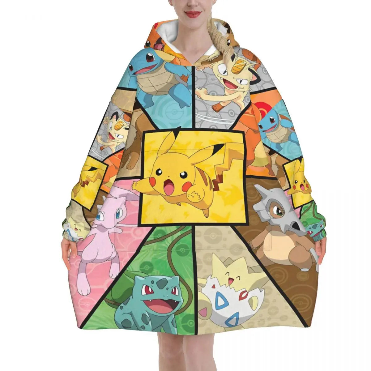 Pokemon Pikachus Blanket Hoodie Wearable Blanket Oversize with Pocket Warm Onesie