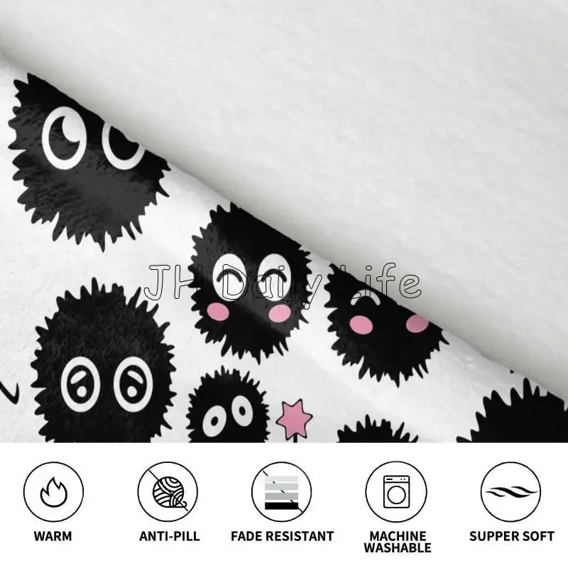 Blanket Hoodie Cute Soot Sprites Oversized Sweatshirts Blanket Warm Cozy Flannel Fleece Sherpa Blankets with Pockets