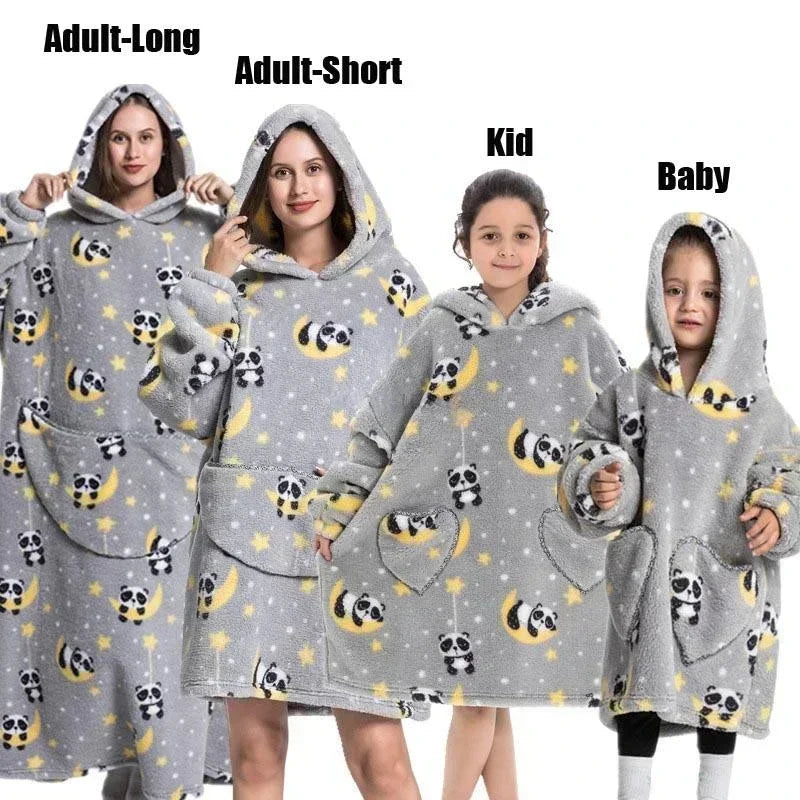 Super Oversized or Oversized Long Winter Sherpa Plush Blanket Family Matching Hoodie Sweatshirt