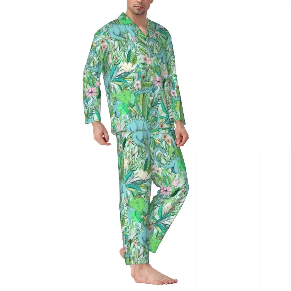 Colorful Cute Dinosaurs Pajamas Unisex Cartoon Dinos Jungle 2 Pieces